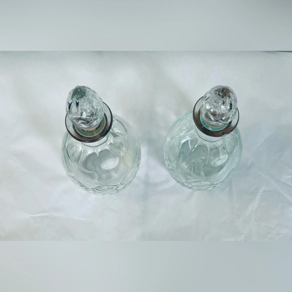 Vintage 1967 London‎ Winery Cut Glass Etched Glass Decanter Pair with Stoppers